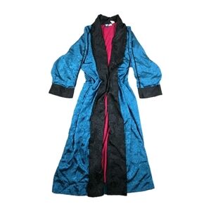 Victorias Secret Vtg Gold Label Blue Satin Duster Robe Terry Towel Lined Luxury